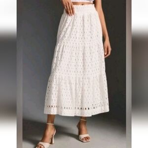 Anthropologie Somerset Womens Large White Maxi Skirt Boho Revival Soft Girl NWT